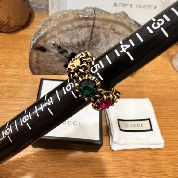 Gucci Aged Gold Tiger Head Multicolor Stones Infinity Stones Thanos Ring - Picture 4 of 15